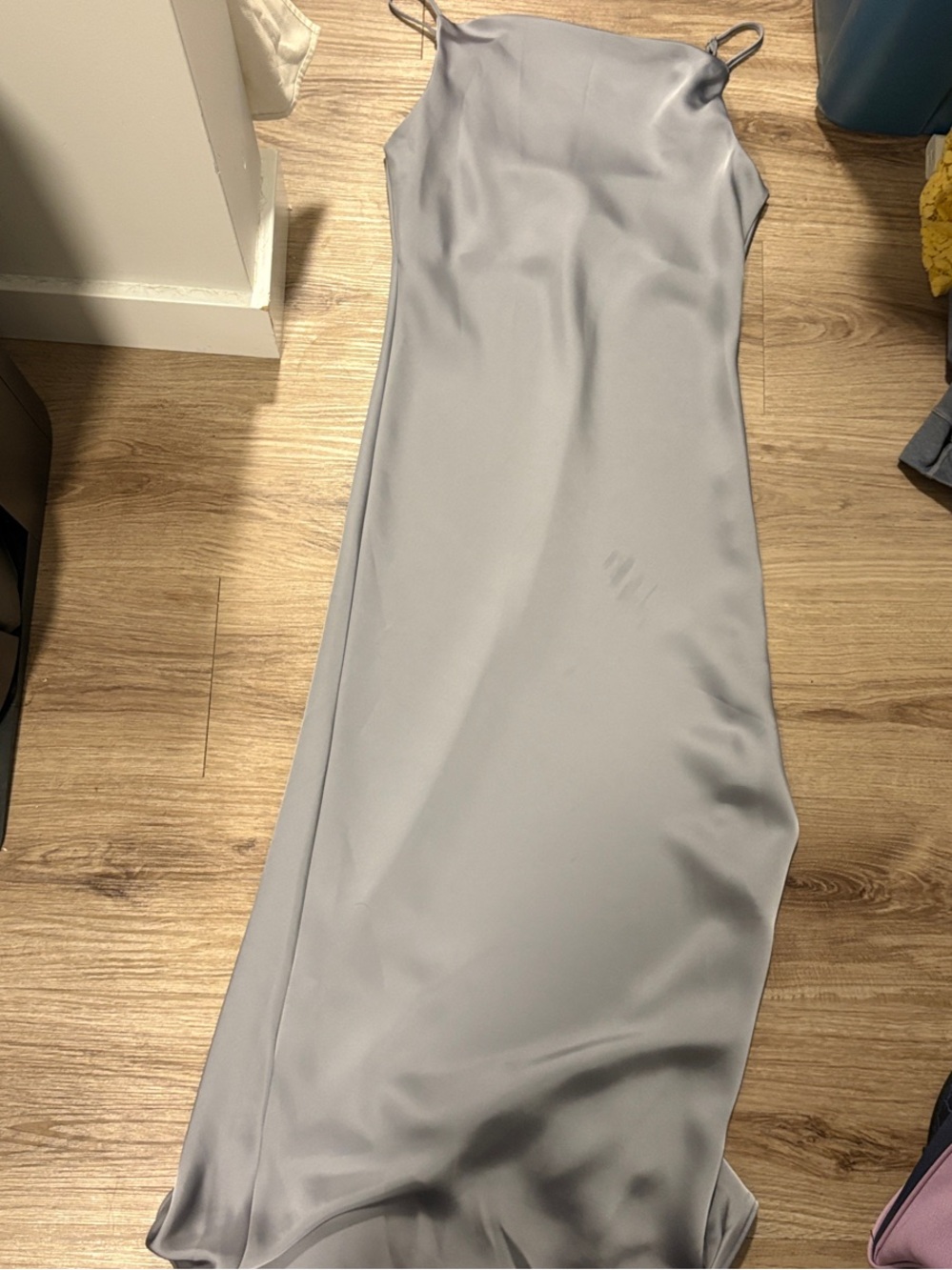 Satin Maxi Slip Dress in Light Gray - Elegant Spaghetti Strap